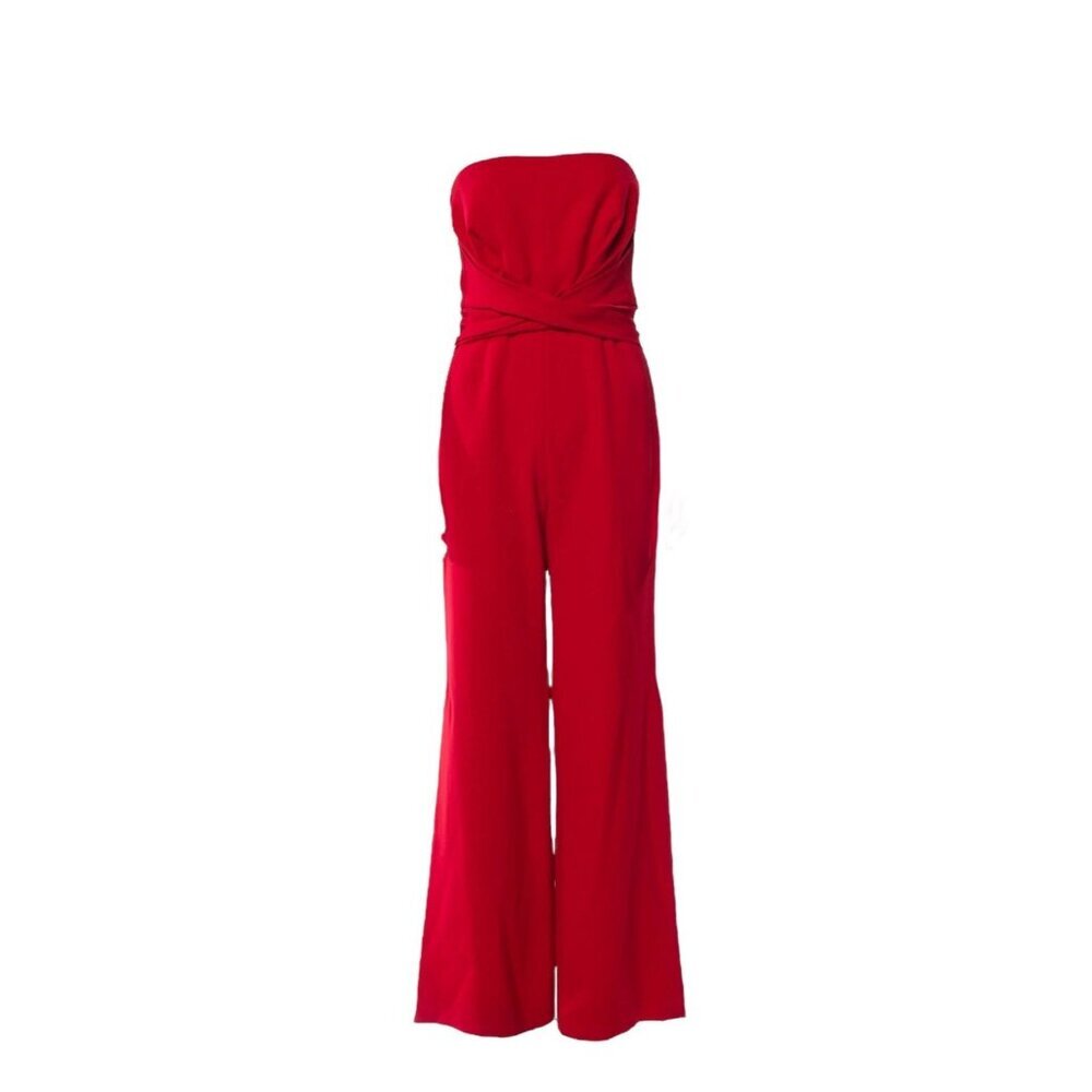 Jonathan Simkhai Red Strapless Wide Leg Crepe Jumpsuit christmas Size 4